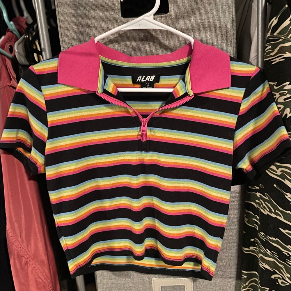 A-Lab Cordina Rainbow Zip Crop Polo shirt